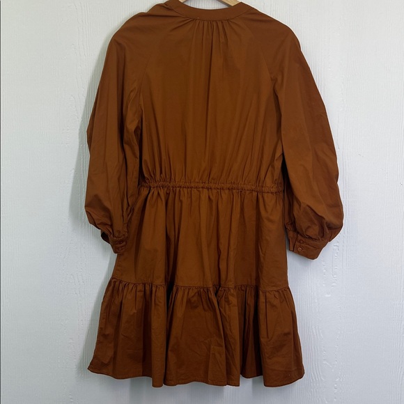 Astr The Label - Cognac Ruched Flounce Button Down Long Sleeve Mini Dress Medium - Picture 10 of 10
